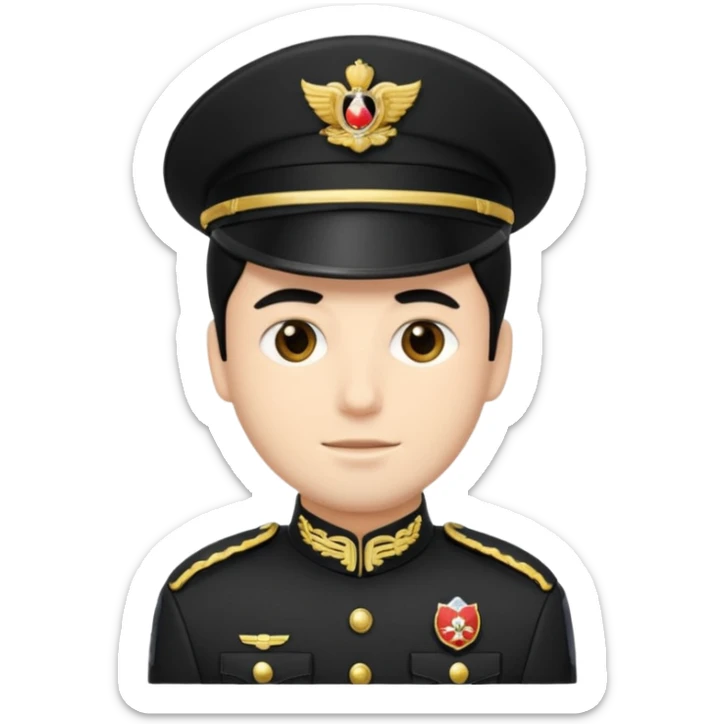 Un emoji di un carabiniere con il grado da carabiniere con uniforme nera, il soggetto deve essere un maschio con capelli neri sticker