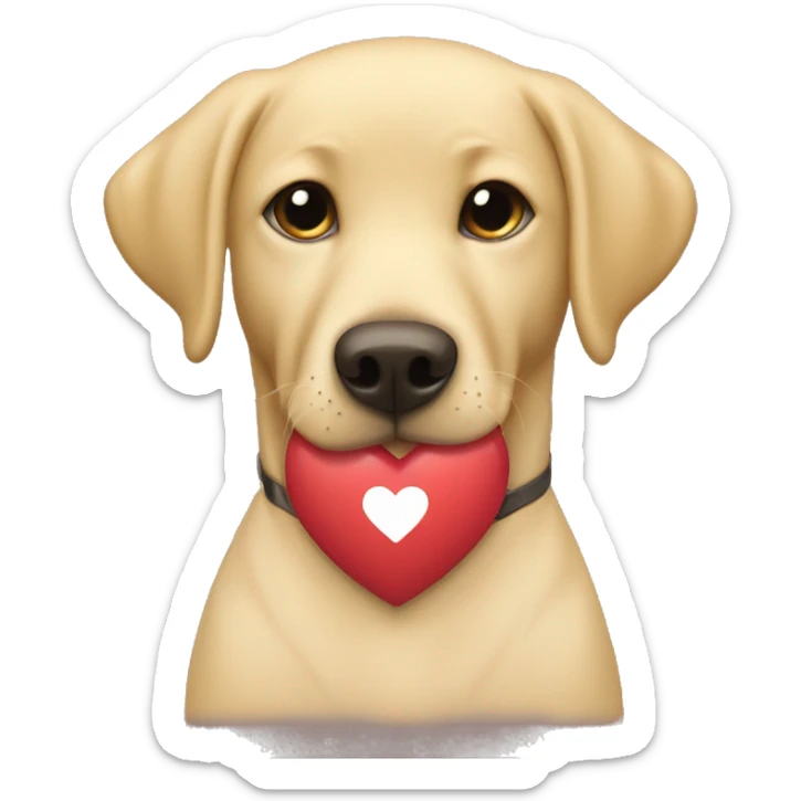 A blonde labrador who sits and has a sign in his mouth that says „i love you“ sticker