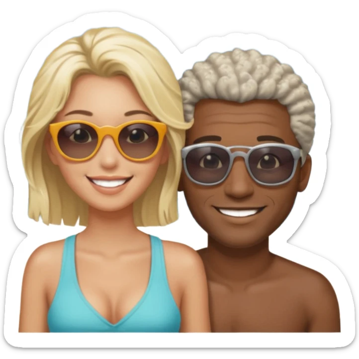Black man salt n pepper hair smiling with blonde in love on beach sticker