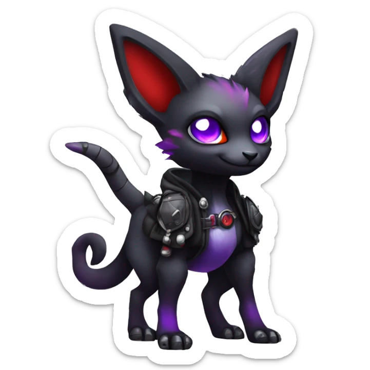 Cute cool dark punk gothic futuristic black red purple animal hybrid Fakemon full body sticker