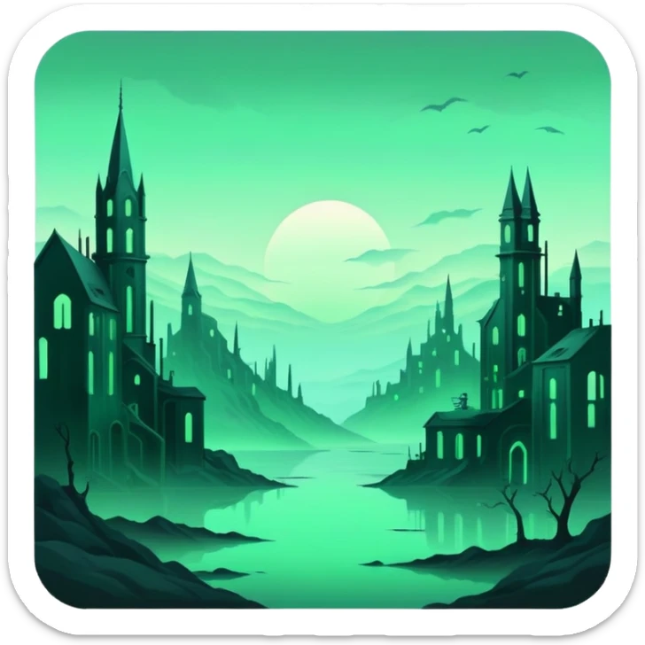 Ghostly Pastel Black Green Spectral Gloomy Dusky Dystopian Apocalyptic Aesthetic Scenery Deco sticker