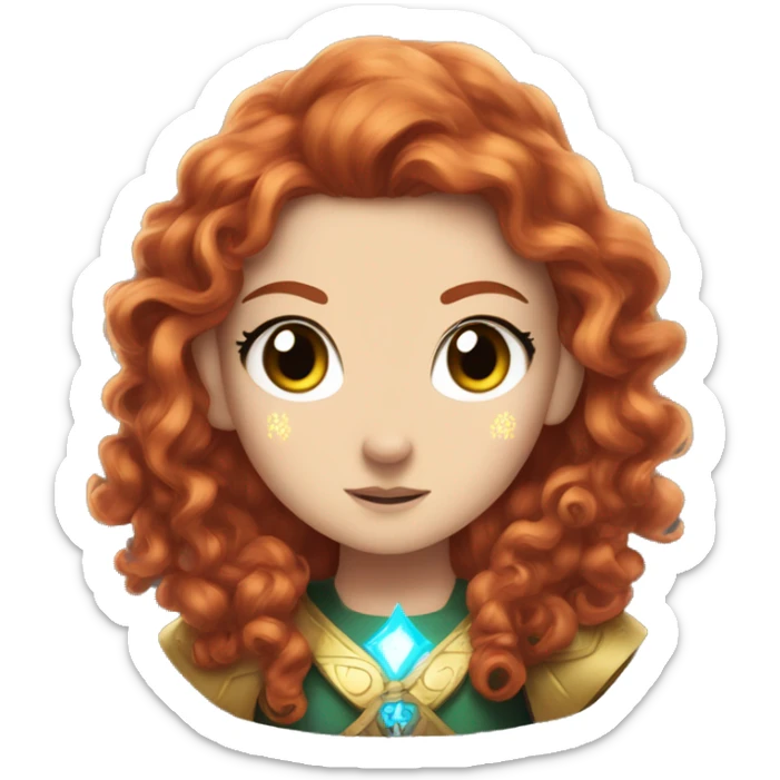 a white girl with long red curly hair and freckles, cosplaying Princess Zelda posing and ready for a fight sticker