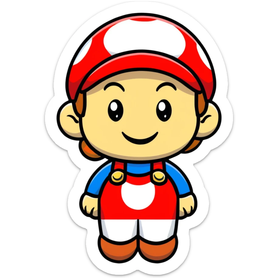 female Mario smiling in cute cartoon style sticker