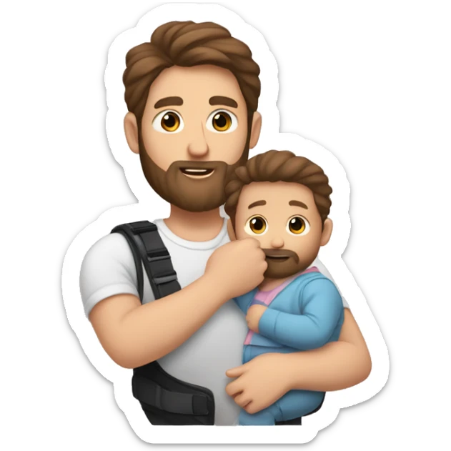 Brown hair man with ￼beard holding baby girl in a carrier sticker