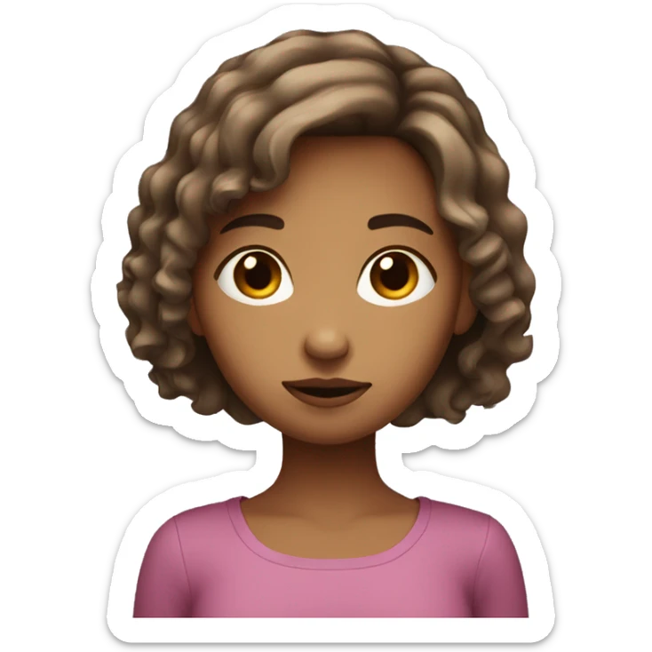 girl with brown hairs, who hold her phone with a thoughtful face and look at its screen sticker