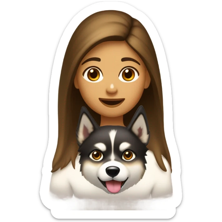 Une fille aux cheveux brun foncé fais un bisous sur la joue  a un Husky doré clair sticker