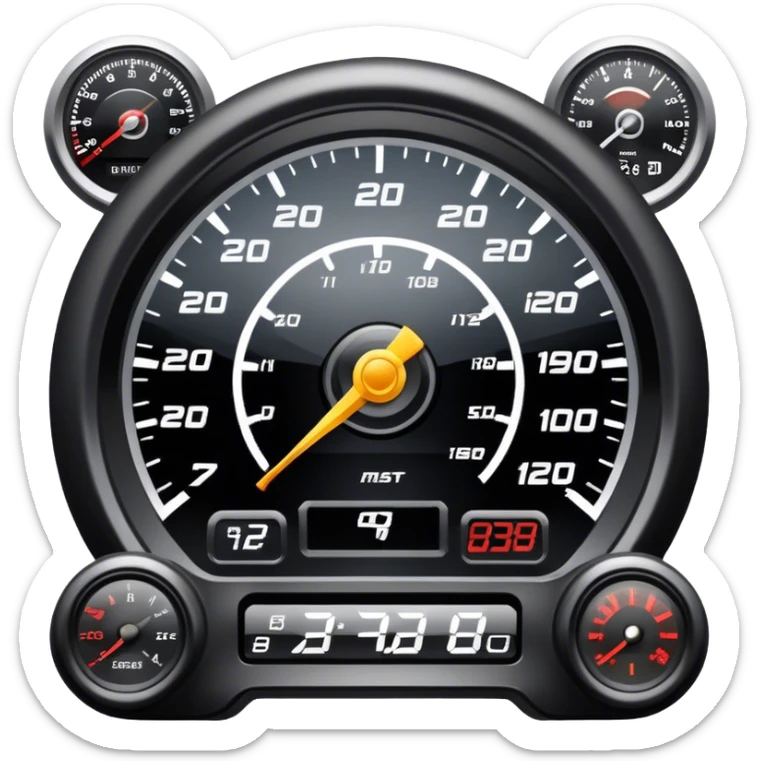 An icon showing a racing game interface, inspired by Grand Turismo. The design features a garage with a selection of high-performance cars, along with race track visuals in the background. Speedometer, lap timer, and other HUD elements add to the excitement. Transparent background sticker