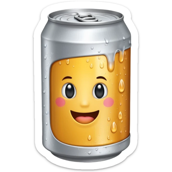beer can on its side, top of the can facing the viewer, emoji style sticker