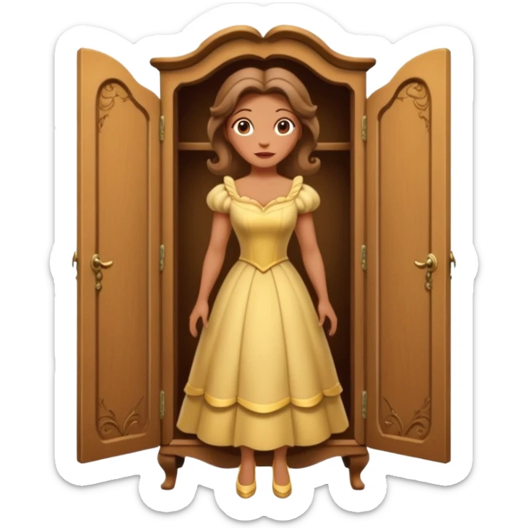 A middle-aged lady character from the fairy tale Beauty and the Beast — she was turned into a wardrobe and is around 40 years old. Based on the wardrobe’s original form, she has an anthropomorphic face. sticker