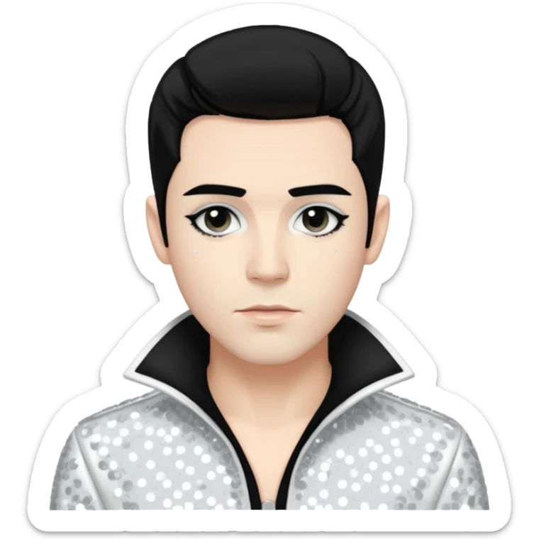 Sugar Bones, Male Electropop Singer from Confidence Man with black hair with white highlights, white sequin outfit sticker