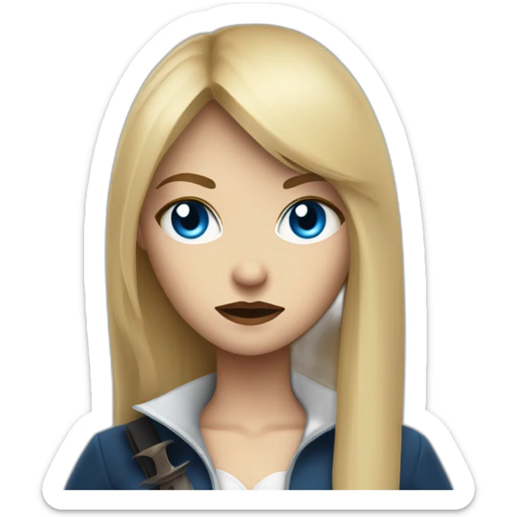 beautiful vampire woman with long blonde hair and blonde straight bangs and blue eyes wielding knives serious expression sticker