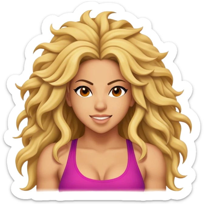 Cinematic Realistic Shakira Portrait Emoji, depicted as a dynamic charismatic pop icon with energetic movement and expressive features, rendered with vibrant textures and dynamic modern lighting that captures her global appeal. sticker