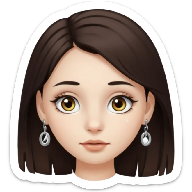 Chica con pelo medio largo y castaño oscuro, piel blanca, ojos hazel y pestañas largas, un piercing septum redondo pequeño  sticker