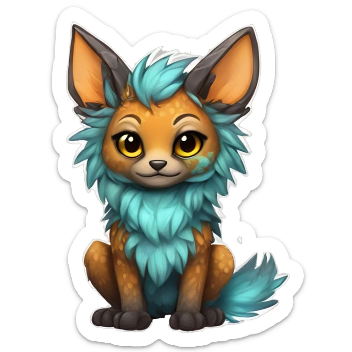 Cool cute Kawaii edgy fantasy shiny chibi animal creature fursona Fionbri vernid by griffsnuff & LiLaiRa & Falvie full bodyal sticker