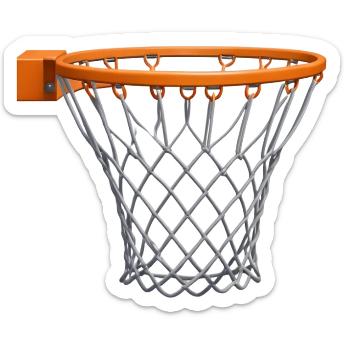 Cinematic Realistic image of a basketball hoop with a detailed metal rim and intricately woven net, captured in dynamic lighting that evokes the charged atmosphere of a competitive court sticker