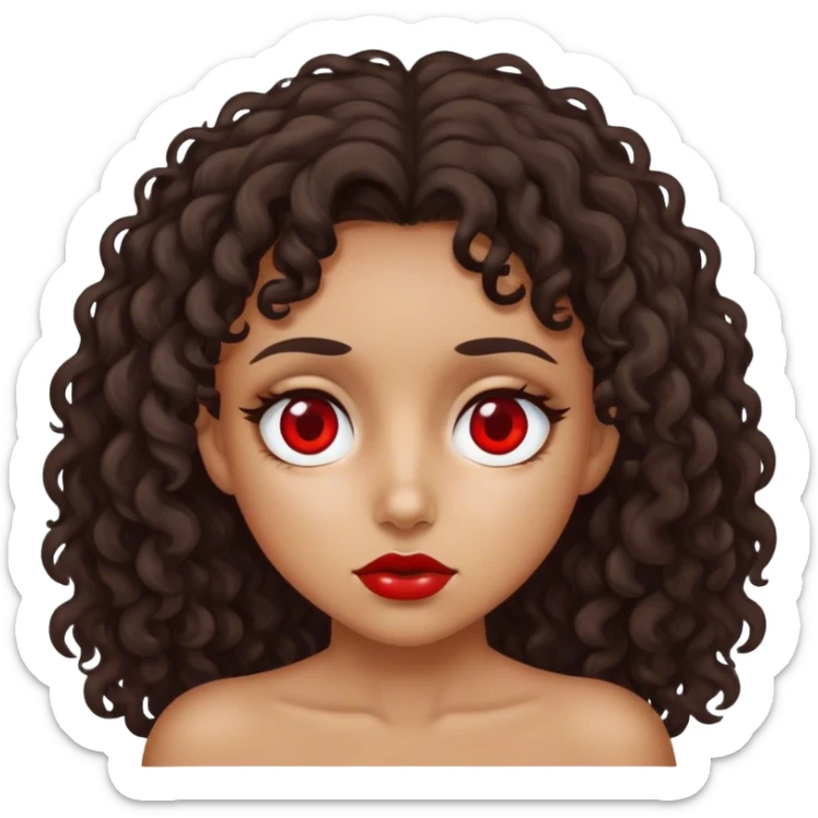Right eye red swollen and blind on tan girl with dark curly hair sticker