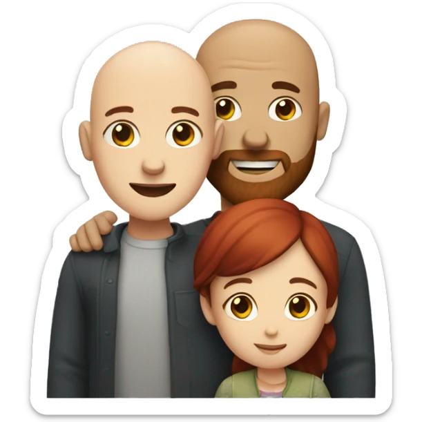 family a bald man with a red beard and a girl with dark hair hugging sticker