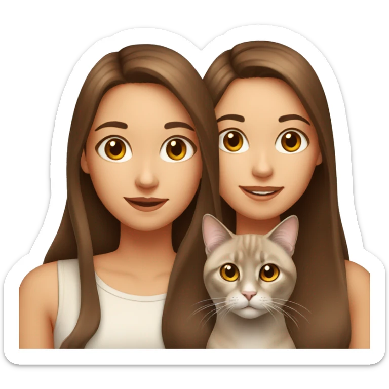 Girl with brown eyes and long brown hair with two cats: one orange and the other one Siamese sticker