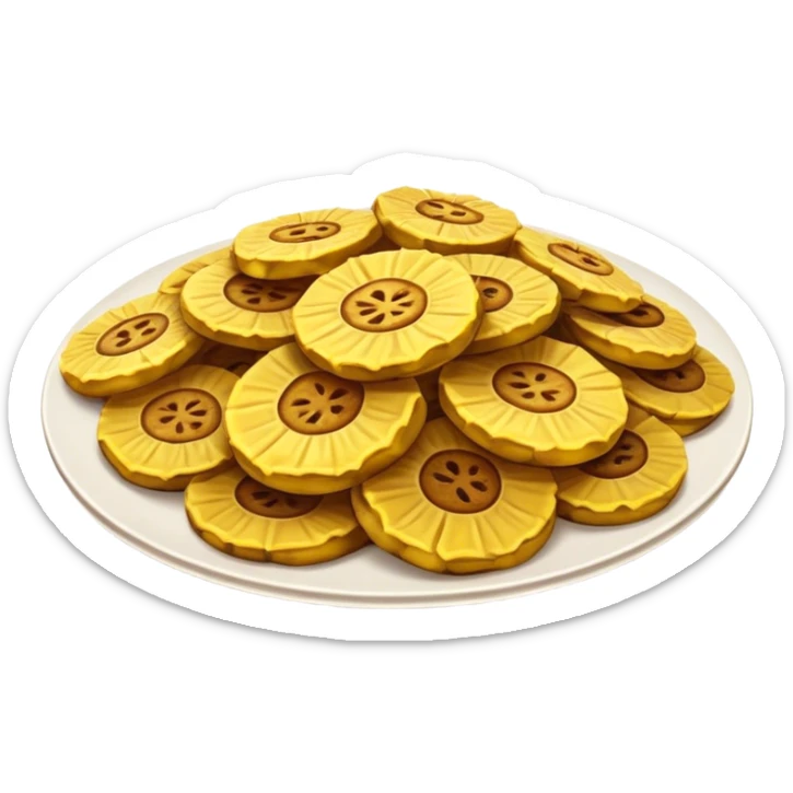 Patacones Cinematic Realistic Patacones Dish Emoji, depicted as crushed, crispy plantain discs, rendered with rich textures and dynamic, natural lighting. sticker