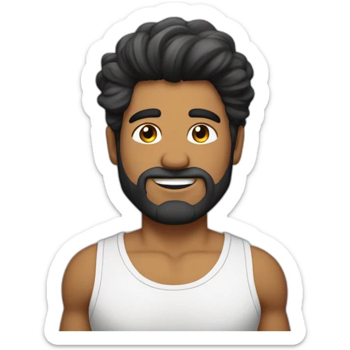 Chico fitness, con pelo media melena negro y barba corta sticker