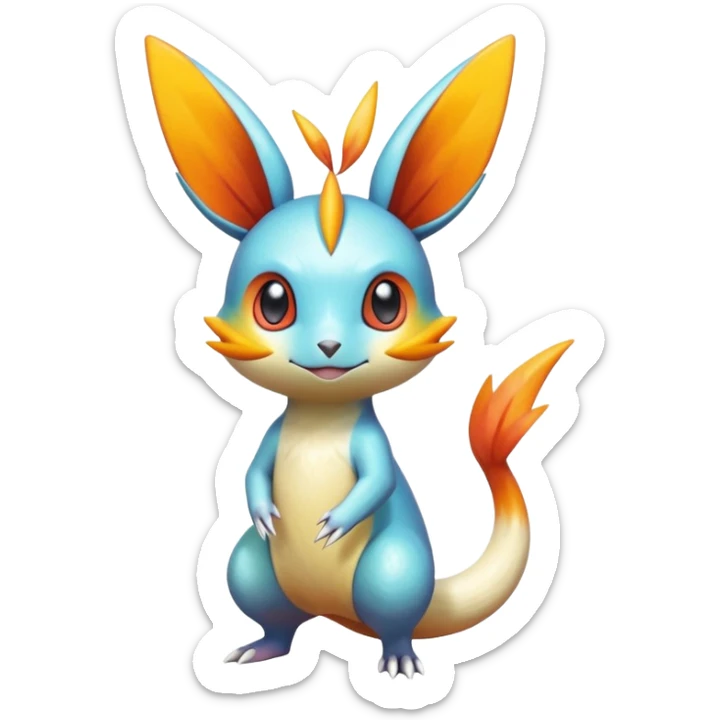 Colorful Shiny Exotic Victini-Salandit-Minccino-Emolga-Fakémon-hybrid-creature (full body)  sticker