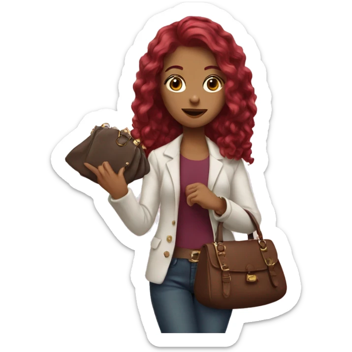 girl with burgundy hair holding purse in her hand sticker