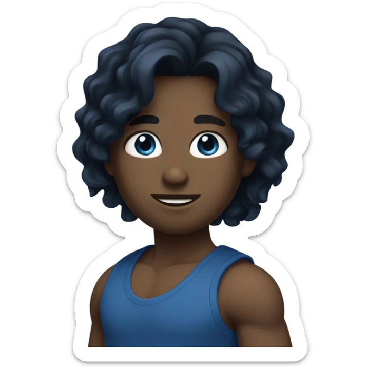 Black long wavy hair white skin navy blue tank top  blue eyes  sticker