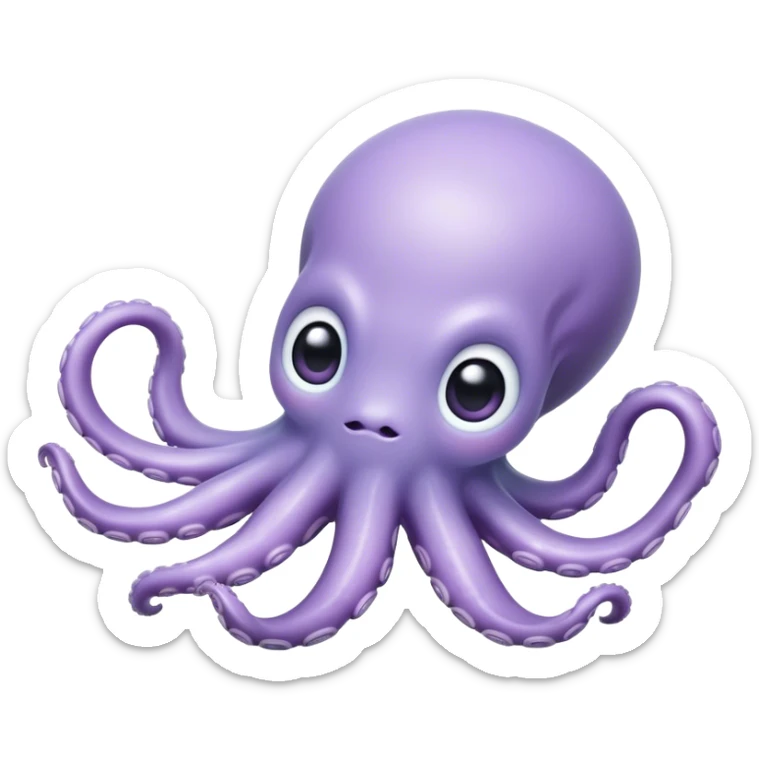 Meme-Worthy Floating Baby Octopus Portrait Emoji, Drifting gracefully in the water with soft, curled tentacles and a dreamy, weightless posture, showcasing a smooth, rounded light blue-purple body with mesmerizingly large, gentle eyes gazing into the abyss, Simplified yet poetically expressive features, highly detailed, glowing with a soft, celestial marine glow, high shine, quiet and mystical, stylized with an air of deep-sea serenity, soft glowing outline, capturing the essence of a tiny, peaceful cephalopod floating endlessly in the infinite beauty of the ocean depths! sticker