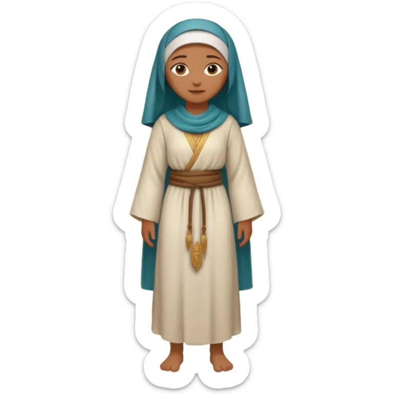 fullbody Jerusalem innkeeper in ancient robes, hair visible, no headscarf or hijab, no religious symbols sticker