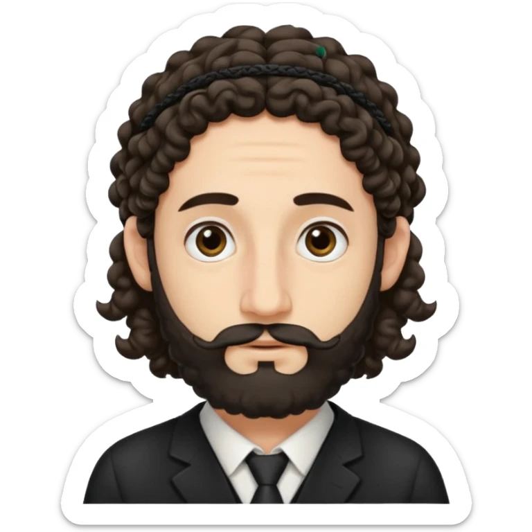 jewish jew man's face, wearing a tiny black kippah and 2 curly long hair strands near the ears, big nose, only face, no body sticker
