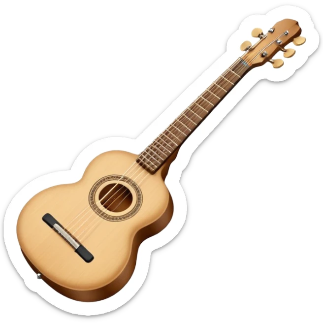 Emoji-style illustration of a Karadeniz kemençe: slim light-wood body, dark fingerboard, three tuning pegs, two curved sound holes, small tailpiece, and a slightly curved bow with light horsehair. Simple, clean, modern Apple-style look. sticker