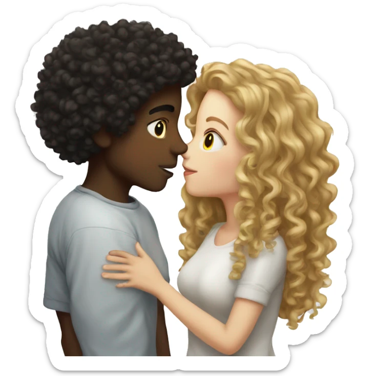 Black boy curly hair kissing white girl curly hair sticker