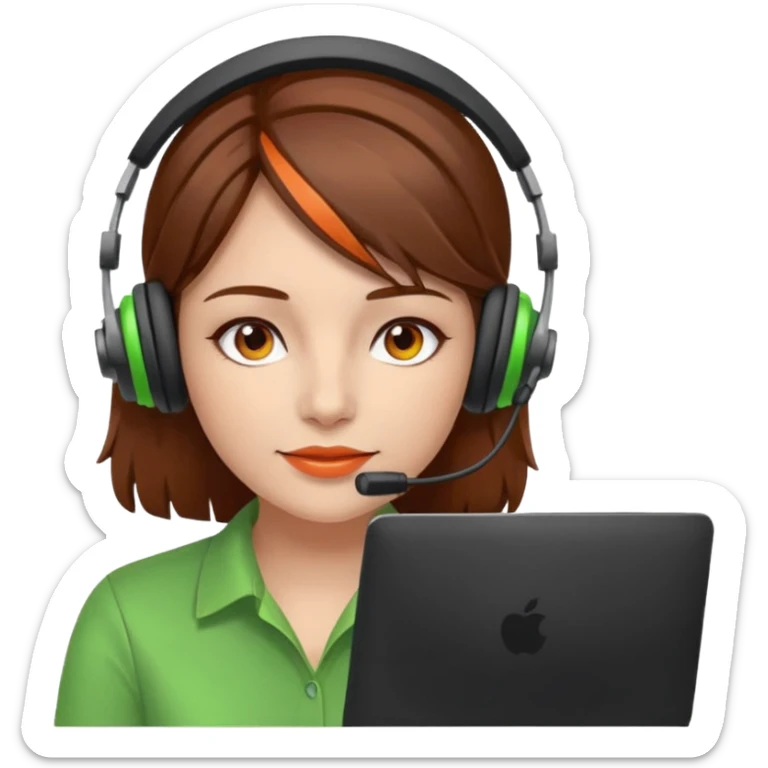 woman, brown hair, wearing a headset. she is controling limits from green, to orange, to red on the computer sticker