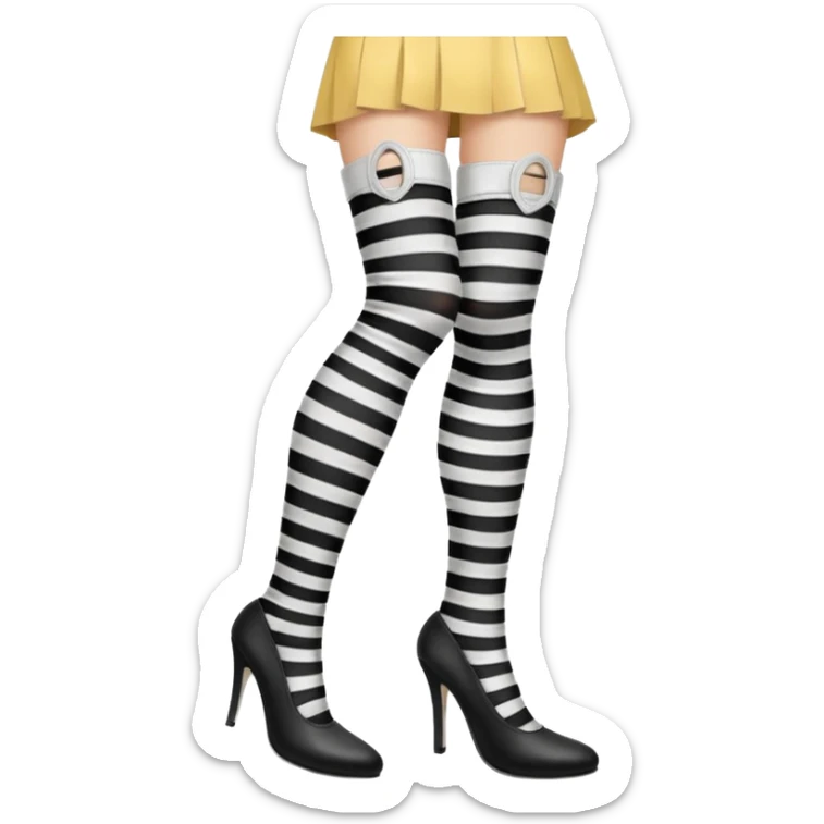 black and white striped stockings with two holes on each leg of white leather sticker