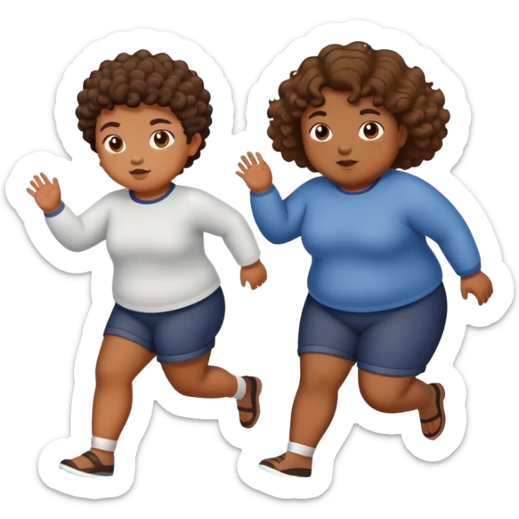 chubby girl with short curly hair and brown skin chasing a skinny boy with waves and brown skin sticker