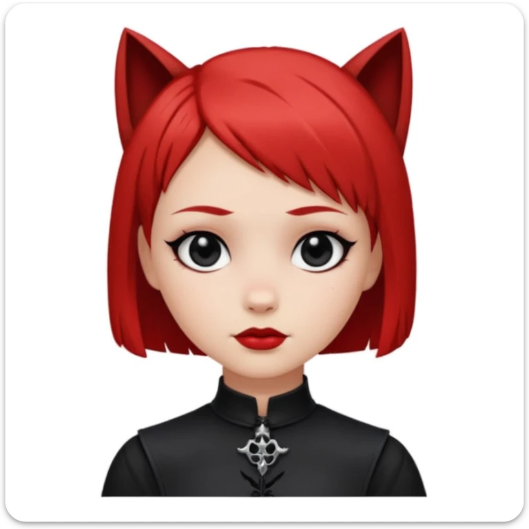 Chica blanca de pelo corto Wolf cut con la parte de abajo del pelo rojo y la cara redondeada ojos negros y ropa gotica  sticker