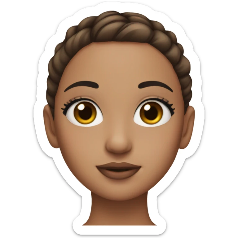 girl with brown hair in bun hazel eyes with eyeliner and eyelashes sticker