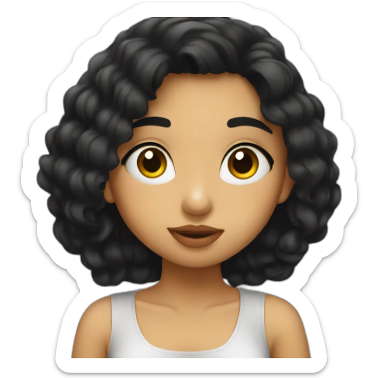 a latin girl with black hair giving a kiss sticker