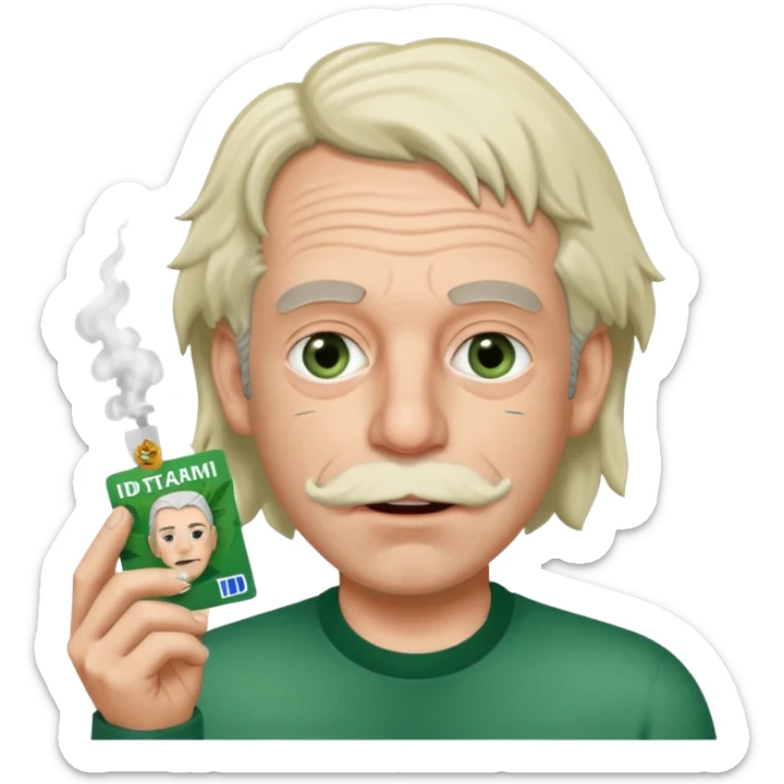 Make an emoji of Epstein, but hes foaming at the mouth and absolutely TWEAKING. Also smoking grass and showing his ID card sticker