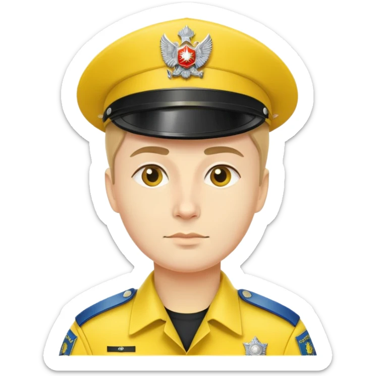 Russian police officer with yellow hat and yellow uniform instead of traditional blue sticker