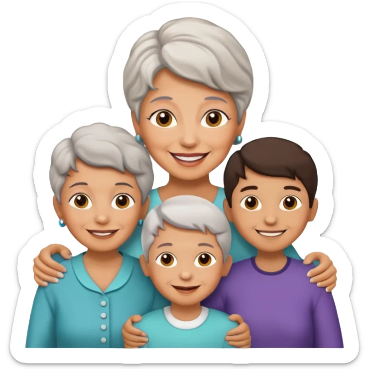 two kids (1 boy and 1 girl) with their mother and grand mother smiling sticker