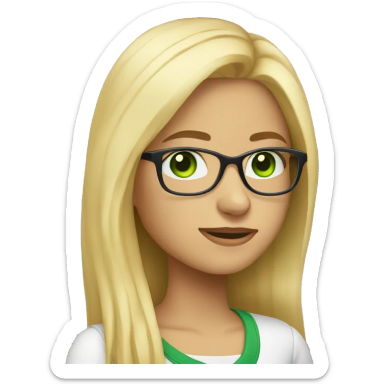 girl with blond light long hair green eyes and glasses sticker