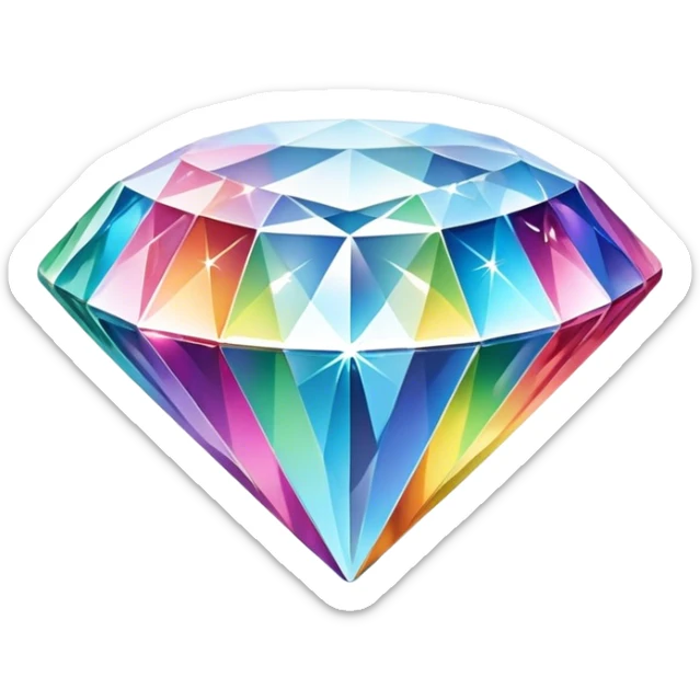 Cinematic Realistic Diamond Emoji, Brilliant and sparkling, with perfectly cut facets reflecting light in dazzling rainbows, resting upon a soft velvet background. The sharp, clean edges reflect light in every direction, creating a mesmerizing shine. Soft glowing outline, capturing the essence of timeless luxury and radiant beauty in a single, flawless diamond! sticker