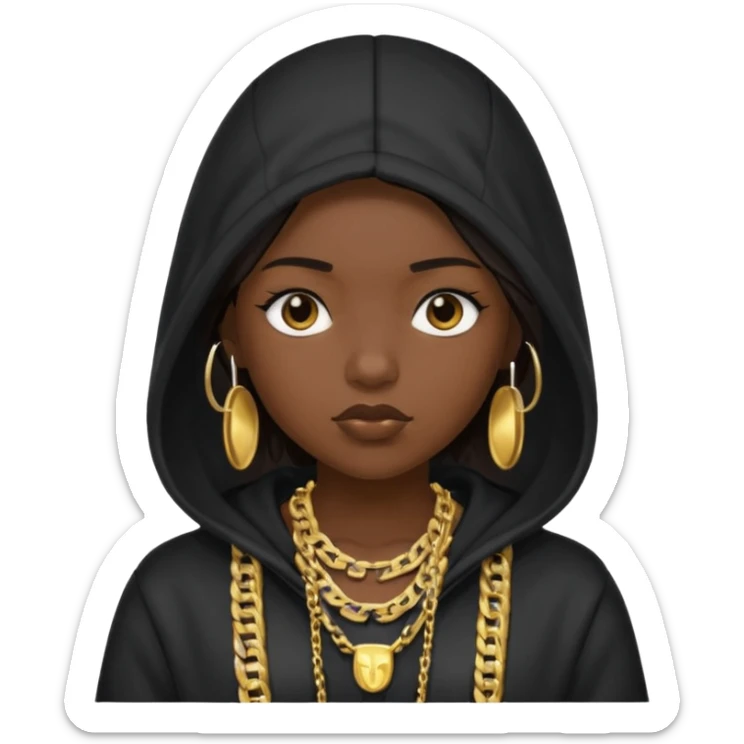 girl with a hood on with dark hair looking like a rapper sticker