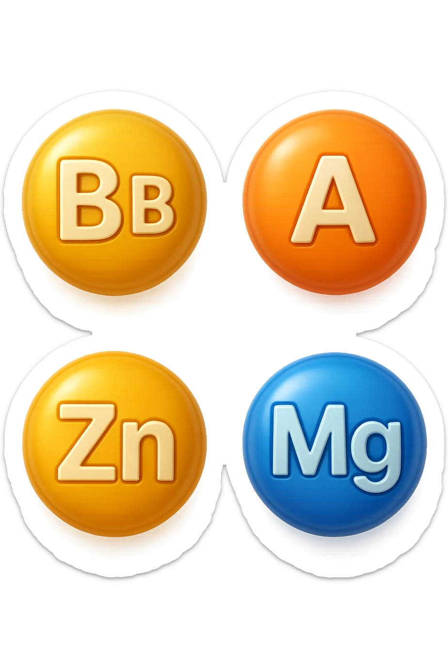 emoji stile iphone in 3d di vitamine del gruppo B, vitamina A, zinco, magnesio, iperrealistico 4k sticker