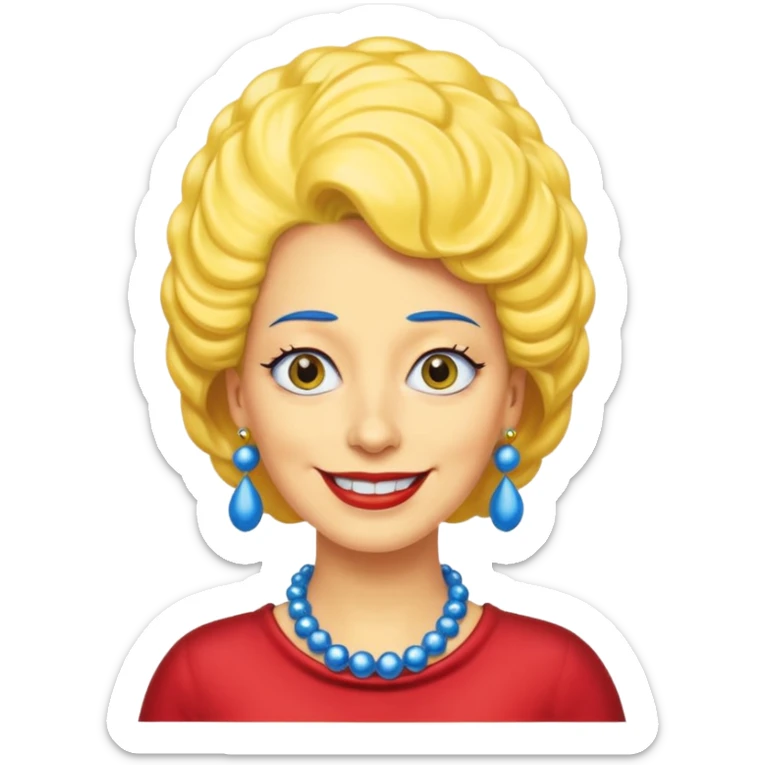 Marge Simpson, yellow skin, tall blue beehive hair, red pearl necklace sticker