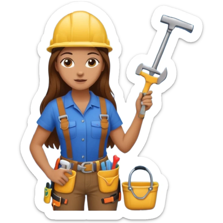 beautiful girl with long brown hair constructing new bathroom area with new shower and amenities  sticker