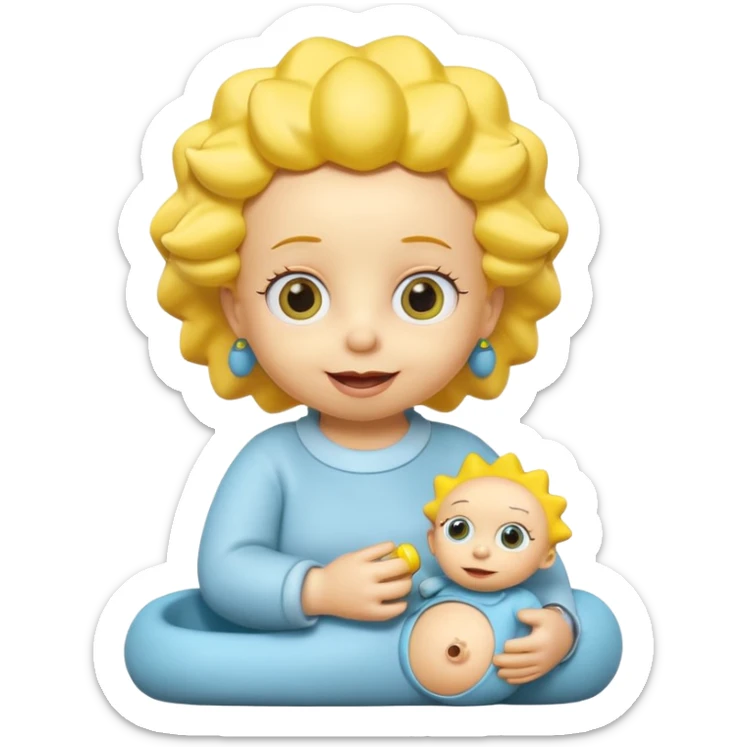 A 3D cartoon baby character fully yellow skin, styled like Maggie Simpson, with pacifier, big eyes, smooth shading, Memoji-style rendering, consistent with other yellow Simpsons characters. sticker