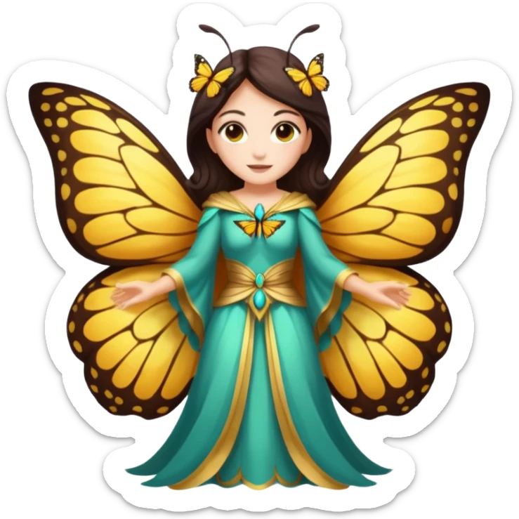 nature spirit woman dressed as butterfly herald, wing sleeves spread sticker