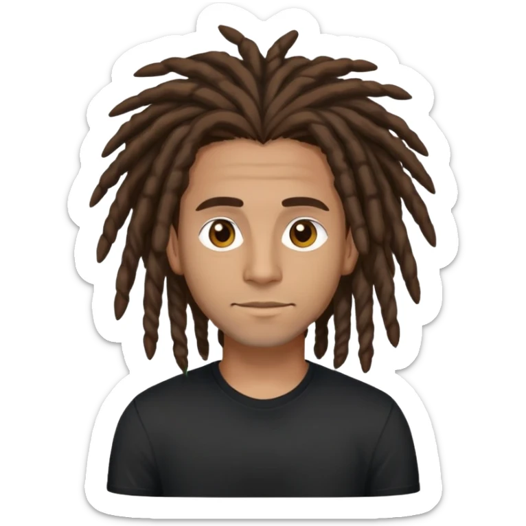 columbian tech man with brown hair, dreadlocks, brown eyes. And black shirt. sticker